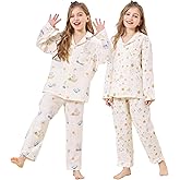 EK4YDNDS 2 Pack Girls 100% Cotton Pajamas Set Kids Button Down Soft Pjs 2T-10 Years