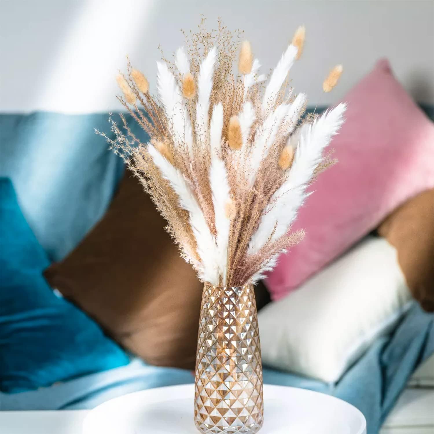 Dried & Preserved Flora - CRMADA 80 Pcs Pampass Grass - 17 Inch Small Pampas with White, Natural Dried Grass, Flowers, Reed & Bunny Tails Stems for Boho Decor, Parties, Weddings Home Decor Soul Concepts, (DPG-01)