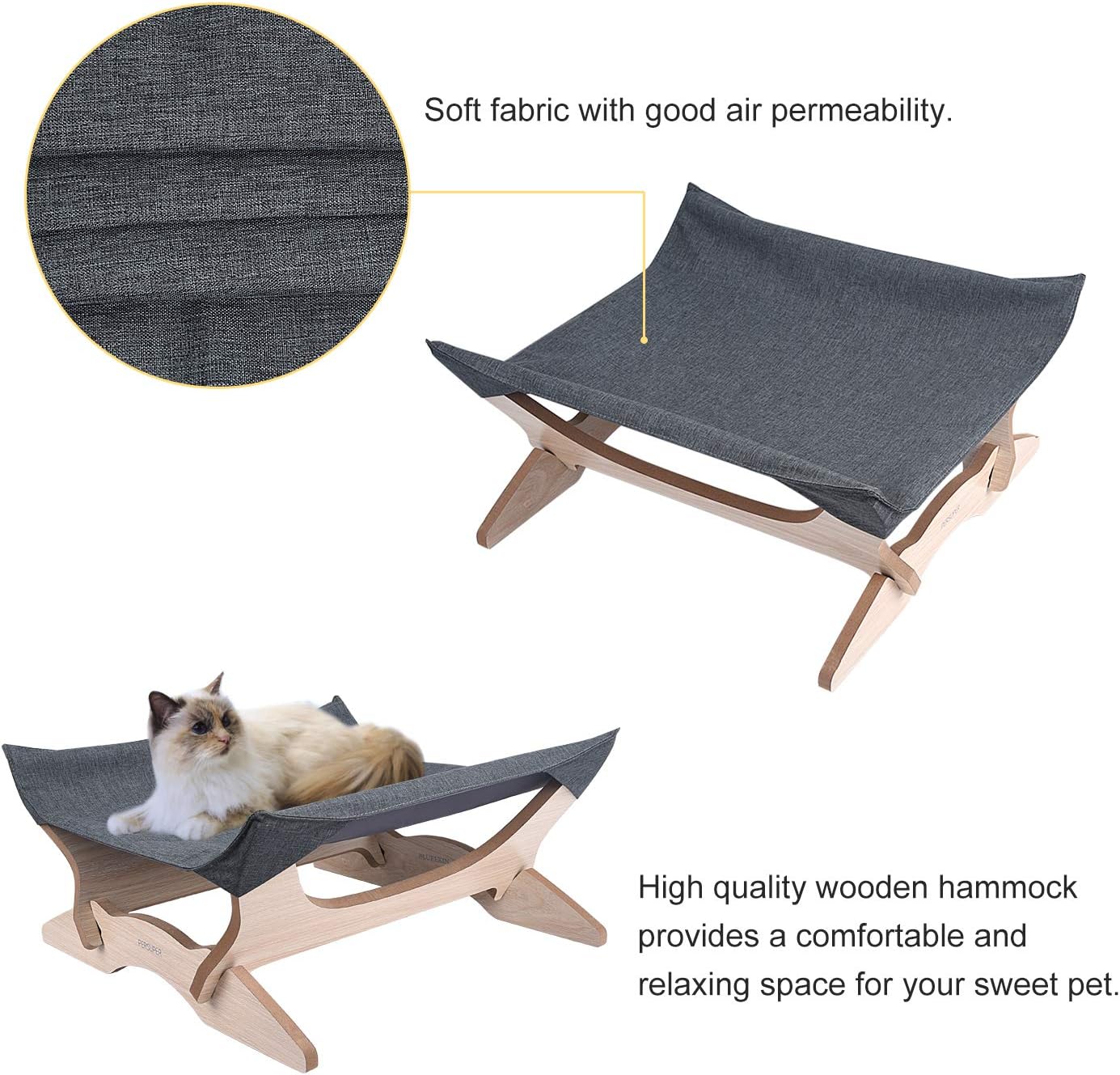 Elevated Cat Beds Cat Hammock Pet Cots Small Dog Beds Wooden Detachable Wooden Frame Square Hanging Cat Sofa Pet Furniture Sleeping Washable for Rabbit Cat Kitten Puppy Indoor/ Outdoor Sunshine grey : Pet Supplies