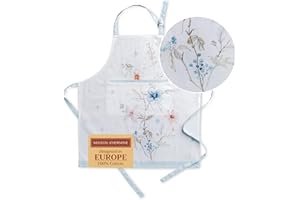 MAISON D' HERMINE Cotton Apron with Center Pocket, Kitchen Unisex Cloth Apron (1 Piece) with Long Ties for Painting Cooking Baking Restaurant