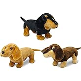 JUSTQUNSEEN 3Pcs Dachshund Dog Stuffed Animal 9.8" Stuffed Animals Set Cute Plush Stuffed Dogs Soft Cuddly Dog Toy for Birthday Children's Party, Best Gift for Kids Puppy Stuffed Toy