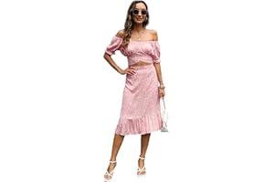 LYANER Women's 2 Piece Outfits Floral Self Tie Knot Crop Top and Midi Skirt Set