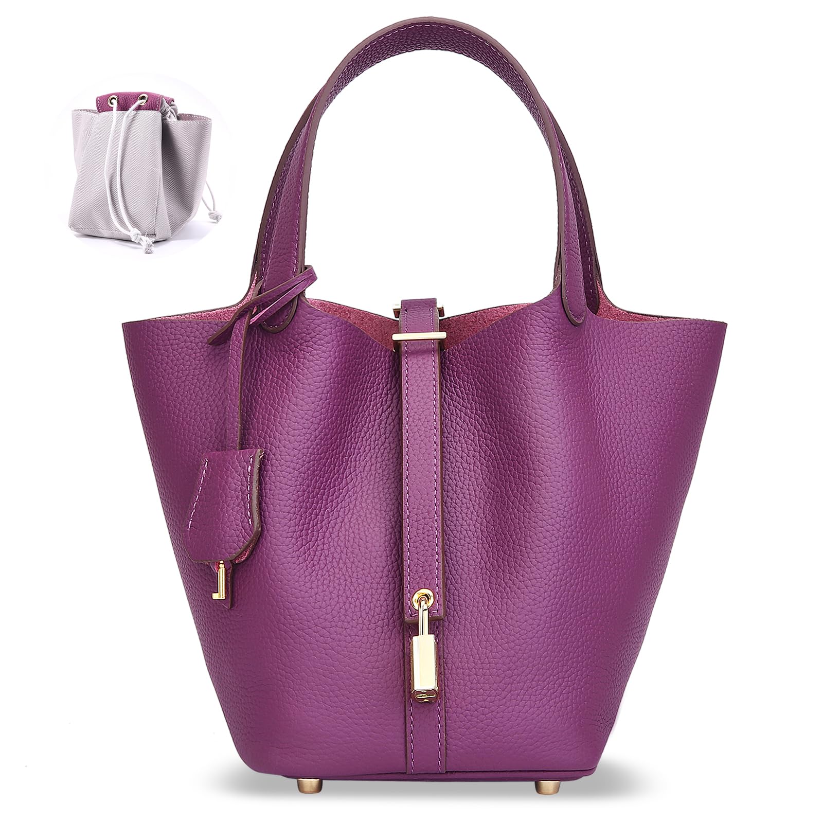 Photo 1 of Designer Leather Bucket Bags for Women: Trendy Genuine Leather Tote Purses - Best Luxury Satchel Ladies Top-Handle Handbags for Traver & Work(purple)