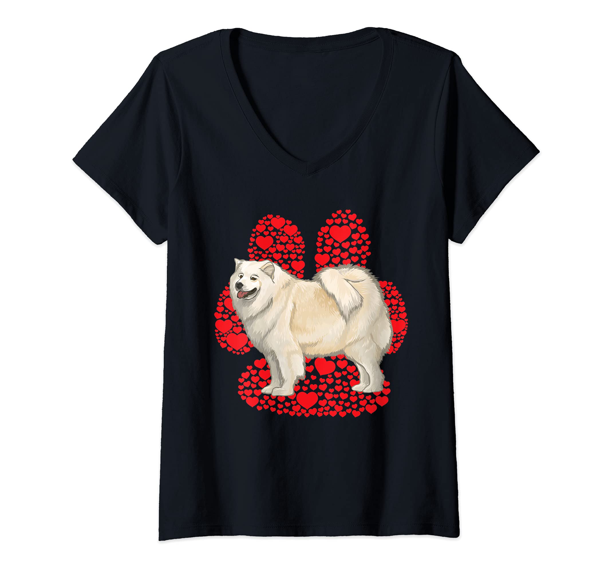 Womens Samoyed Valentines Day Dog Love Paw V-Neck T-Shirt