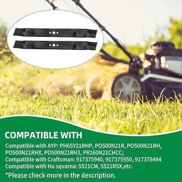 WYEVEE 331737B MULCHING LAWN MOWER BLADE, COMPATIBLE WITH AYP/CRAFTSMAN/HUS QVARNA/POU LAN 21″ CUT MOWERS, REPLACES 165833, 175052, 406712, 176135, 532175064, 2 PACK