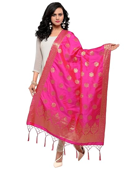 Kanchnar Womens Pink Poly Silk Banarasi Dupatta (6FD481)