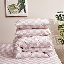 Houseri Pink White Plaid Comforter Set Cal King