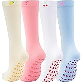 Shihanee 4 Pairs Women's Grip Knee High Socks Cute Grippy Long Slouch Socks for Pilates Yoga Barre Fitness Hospital Home