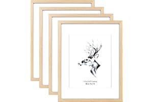 Yaetm 11x14 Wood Picture Frame with Mat for 8x10 Set of 4, Natural Solid Oak Wood 11x14 Frame with Tempered Glass for Horizontal and Vertical Wall Mounting (4 pack, Oak)