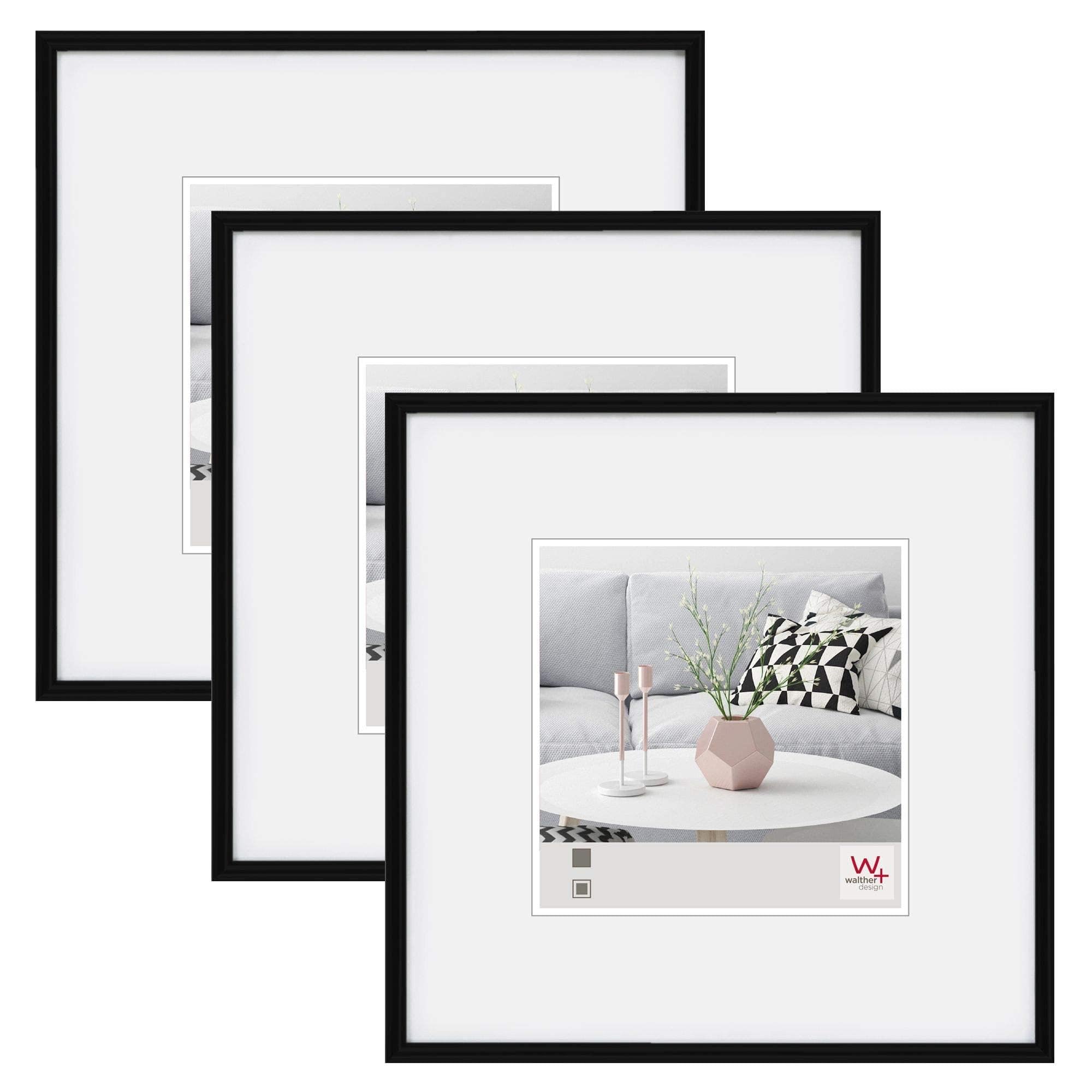 walther Design Picture Frame Black 20 x 20 cm 3-Pack, Galeria Plastic Frame KB220H3