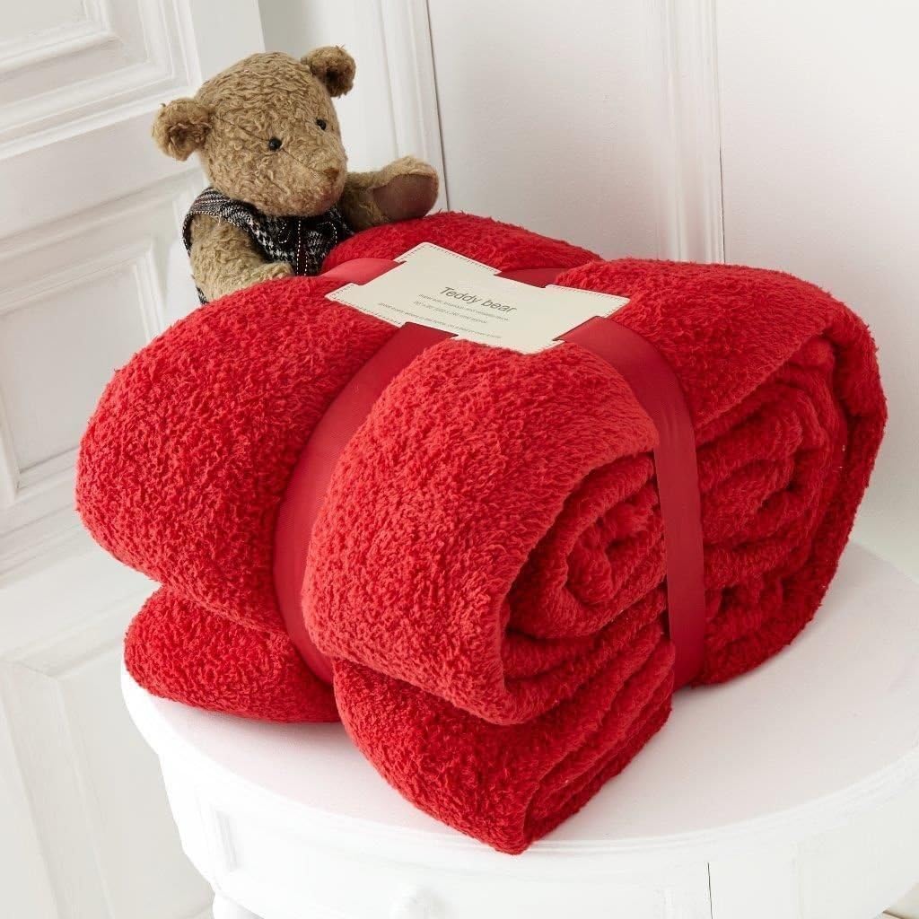 EXQUIZIT HOME Red Teddy Fleece Throw Blanket Mink Sofa Bed Luxury Soft
