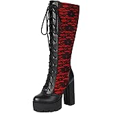 BEAUPAS Women's Lace Knee High Platform Boots Chunky Block Heel Gothic Lace-Up Combat Boots