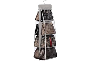 Lirex 8-Pocket Hanging Purse Organizer for Closet - Oxford Cloth Storage System with Double Layer Protection (39.37" x 13.38"),Grey