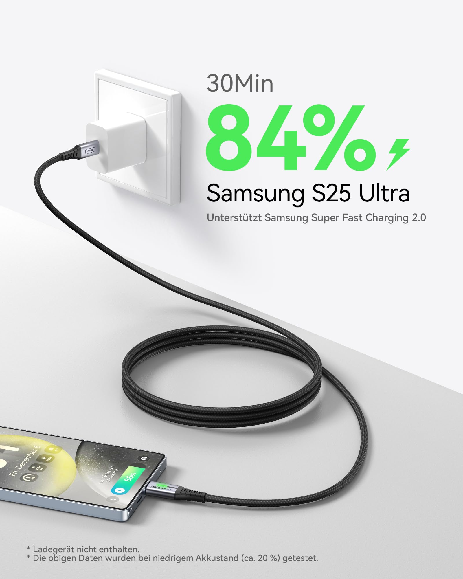 INIU USB C Kabel, 100W [2m] PD3.0 Schnellladekabel USB C auf USBC, Nylon Geflochten Ladekabel USB-C Ladegerät für iPhone 17 16 15 Pro Max Samsung Galaxy S25 S24 S23 Pixel 9 iPad Air Pro MacBook usw. 3