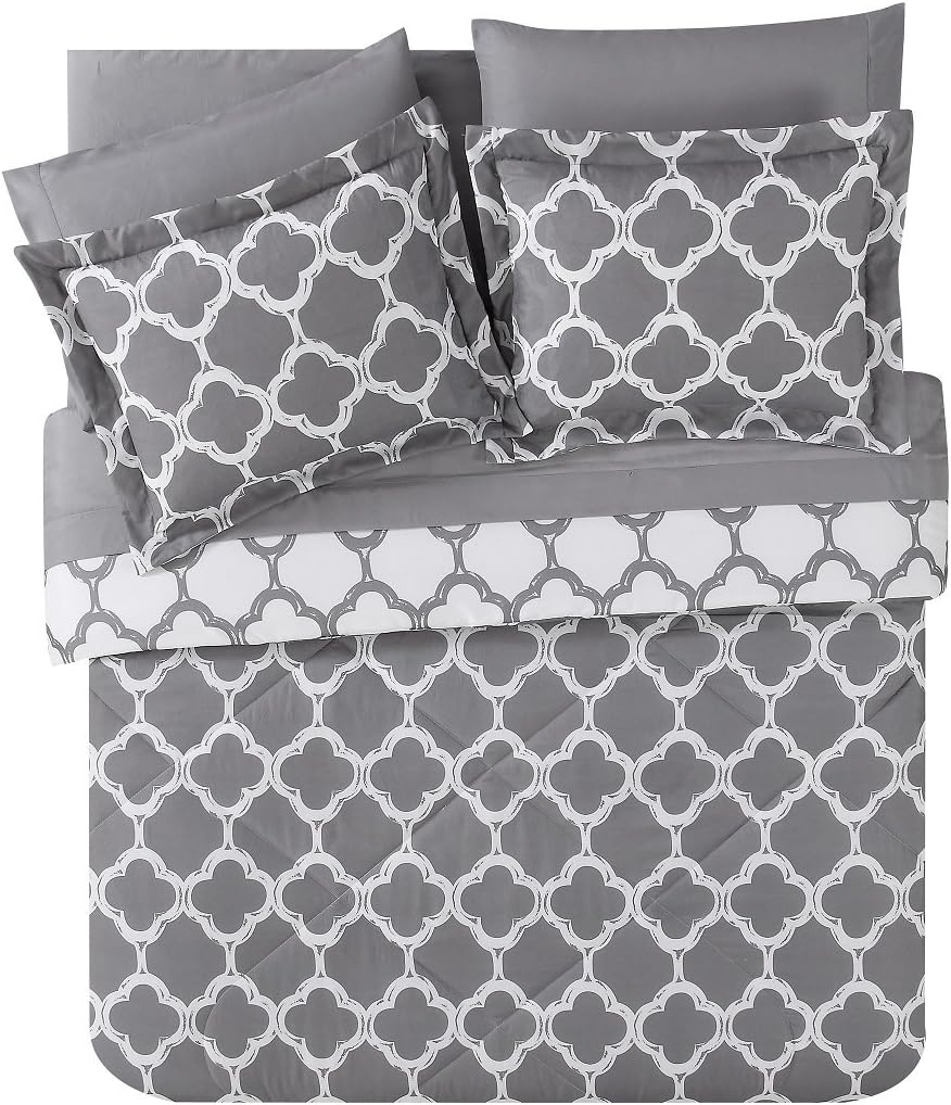 VCNY HomeGalaxy Reversible 8 Piece Bed-In-A-Bag Comforter Set, Queen, Grey/White
