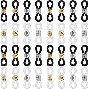 80 Pcs Adjustable Silicone Eyeglass Chain Ends, Anti-Slip Rubber Connectors | Glasses Chains Rubber Loops for Glasses Strap H