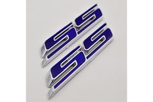 ZORRATIN Chrome Trimed Blue SS Grill Side Trunk Interior Emblem Badge Decal with Adhesive for Chevy Impala Cobalt Camaro 2010-2015 (2 Pieces)