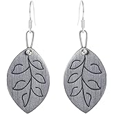 Handmade Brass Leaf Earrings with 925 Sterling Silver Hooks, Hand-Engraved Botanical Dangle Jewelry, Lightweight Boho Drop Earrings for Women