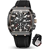 OLEVS Watches for Men Luxury Large Face Dress Men's Watches Silicone Strap Waterproof Chronograph Nice Analog Quartz Casual Mens Wrist Watch Relojes para Hombres(Black/Red/White Strap)