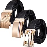 Barry.Wang Ratchet Belt 3 Buckles Gift Set Mens Belts Grain Leather Automatic Buckle 1 3/8" Father's Day Business Wedding