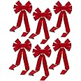 Gold Edge Christmas Wreath Bows - 10" Wide, Set of 6, Red Velvet, Front Door, Gate, Fence, Retail Display Decorations, Gift Basket, Swag & Garland Decoration, Festive Winter Decor, Valentine's Day