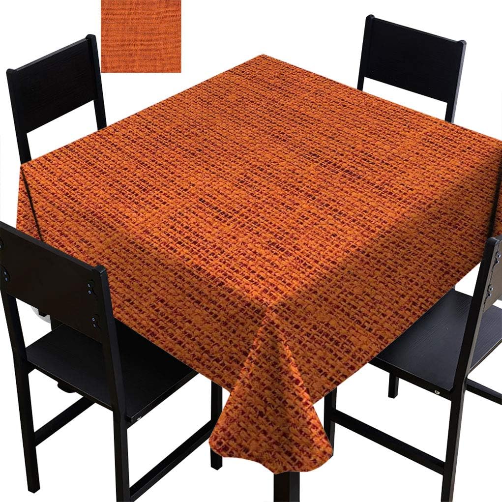 Burnt Orange Square Spillproof Fabric Tablecloth, Rough Texture Close