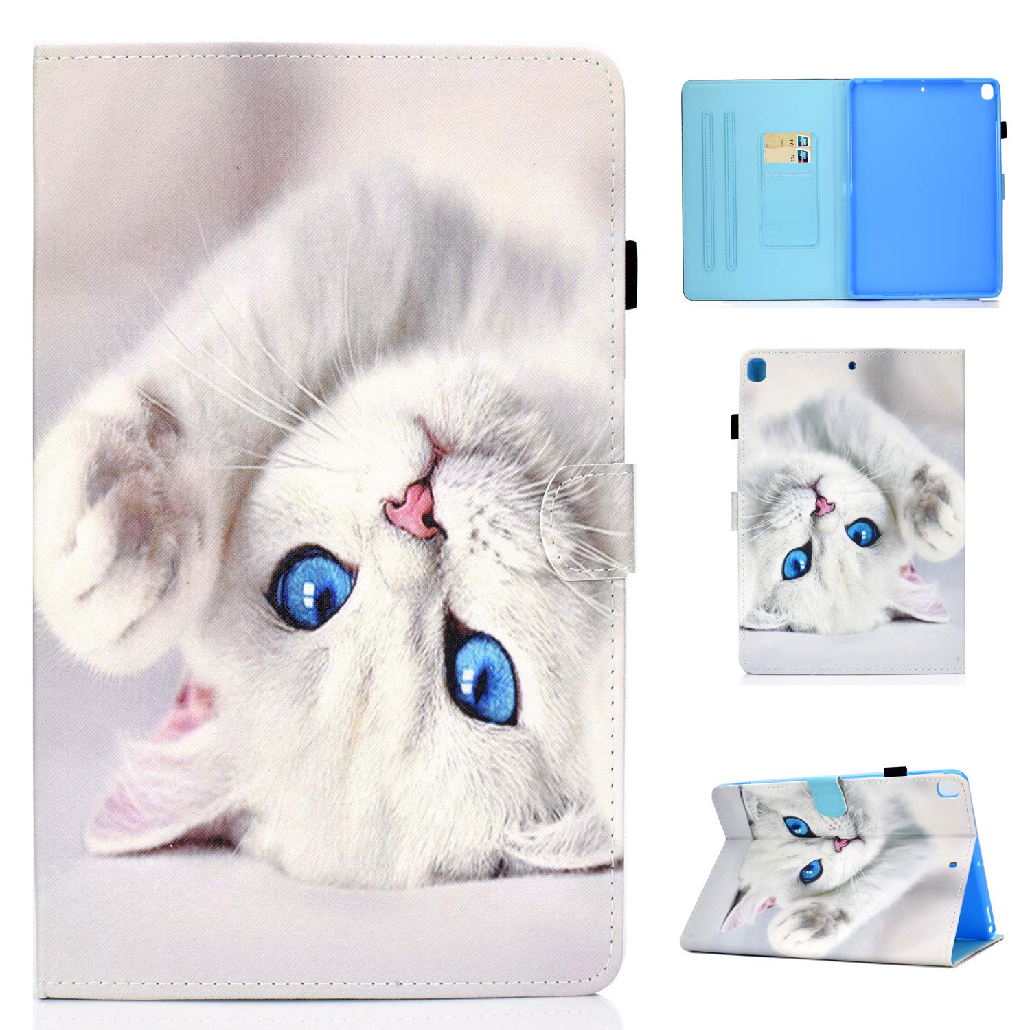 iPad 10.2 Case, Lspcase iPad 7th Generation 2019 PU Leather Case Bookstyle Wallet Flip Stand Magnetic Cover with Auto Sleep/Wake Function and Card Slot For Apple iPad 10.2 2019 White Cat