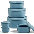 ISSEVE 6Pcs/Set Nesting Silicone Food Storage Containers with Lids, BPA Free Reusable Meal Prep Silicone Containers Lunch Box Bento Box Set (33.8oz, 20oz, 10oz, 6.7oz, 1.3oz) (Blue)