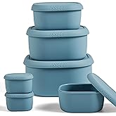 ISSEVE 6Pcs/Set Nesting Silicone Food Storage Containers with Lids, BPA Free Reusable Meal Prep Silicone Containers Lunch Box Bento Box Set (33.8oz, 20oz, 10oz, 6.7oz, 1.3oz) (Blue)