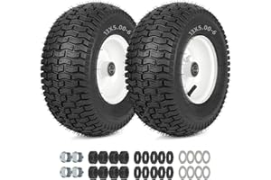 GICOOL 13x5.00-6 Rubber Lawn Mower Tire and Wheel, 2 Pcs Replacement 13x5-6nhs Riding Mowers Lawn Pneumatic Tire with Bearing Bore 3/4" & 5/8", 3" -4.5" Centered Hub