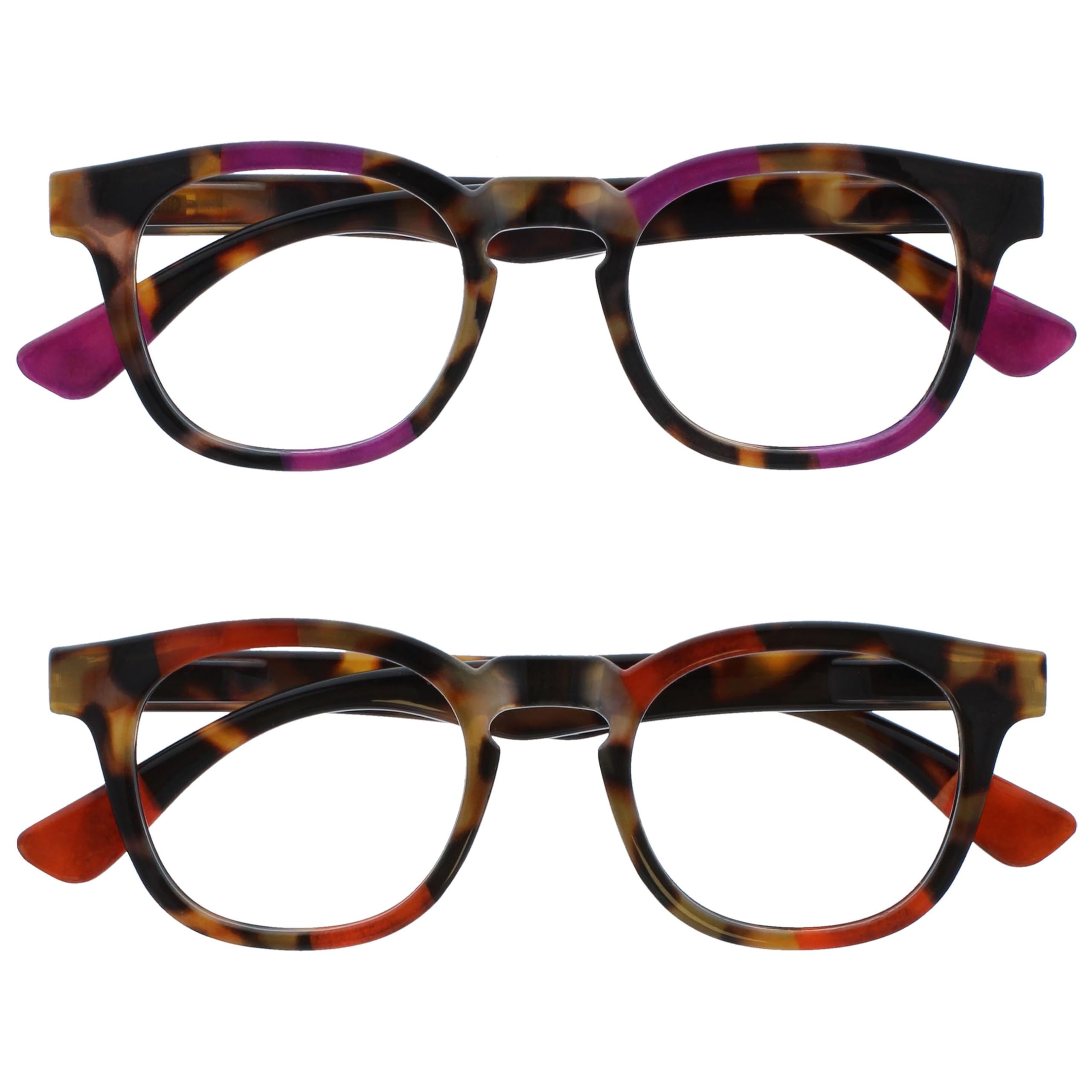 OPULIZE Ava Reading Glasses 2 Pack Flattering Rounded Frame Spring Hinges Scratch Resistant Brown Tortoiseshelll Purple Red Mens Womens RR62-5Z +3.50