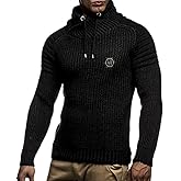 Leif Nelson Men’s Knitted Pullover | Long-sleeved slim fit Knitwear | Biker-Style sweatshirt with shawl collar for Men