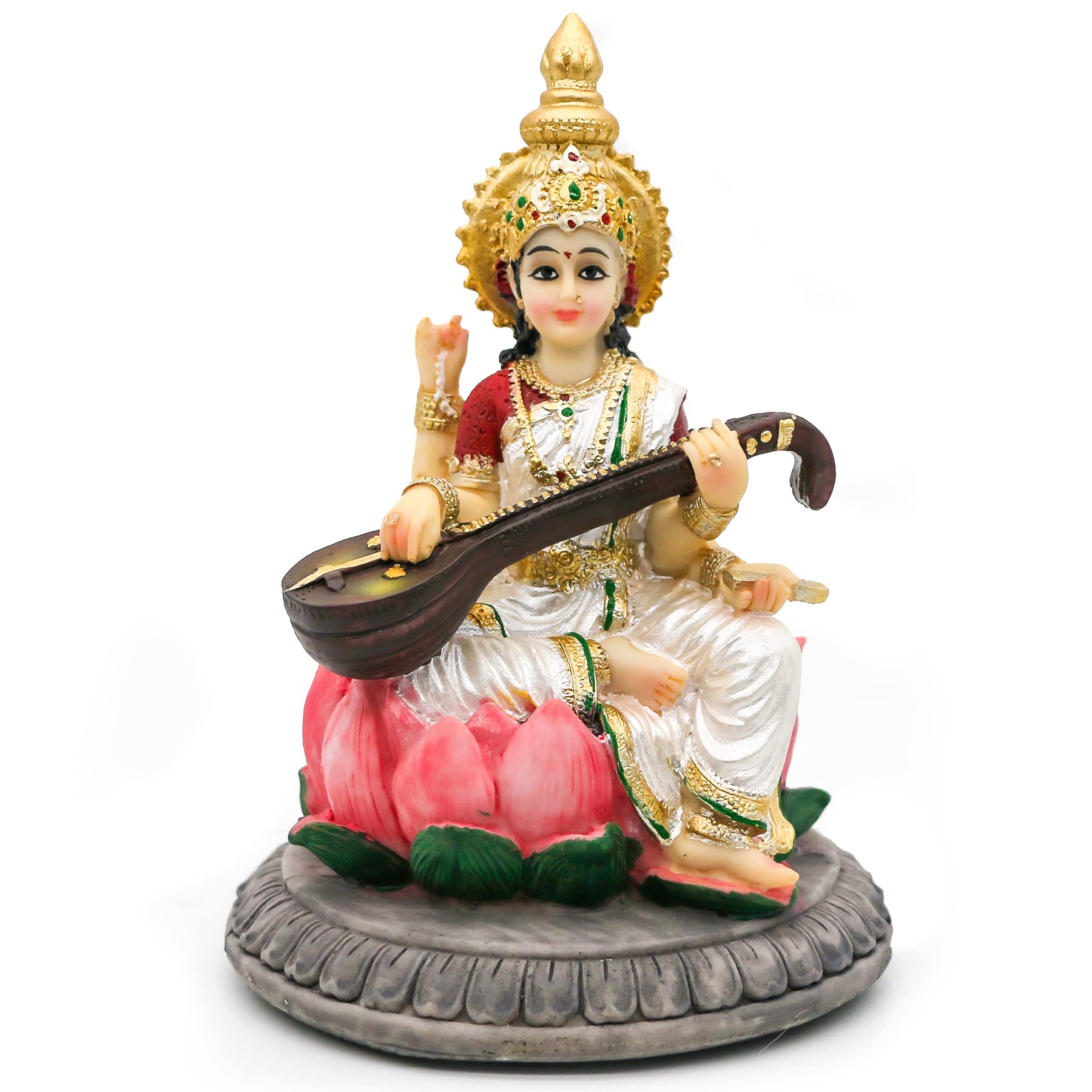 Hindu Goddess Saraswati Idol Statue - 5.1”H Saraswati Statue Indian Spiritual Culture Sculpture Pooja Item India Idol Statue Diwali Decor Diwali Gifts Hindu God Figurines