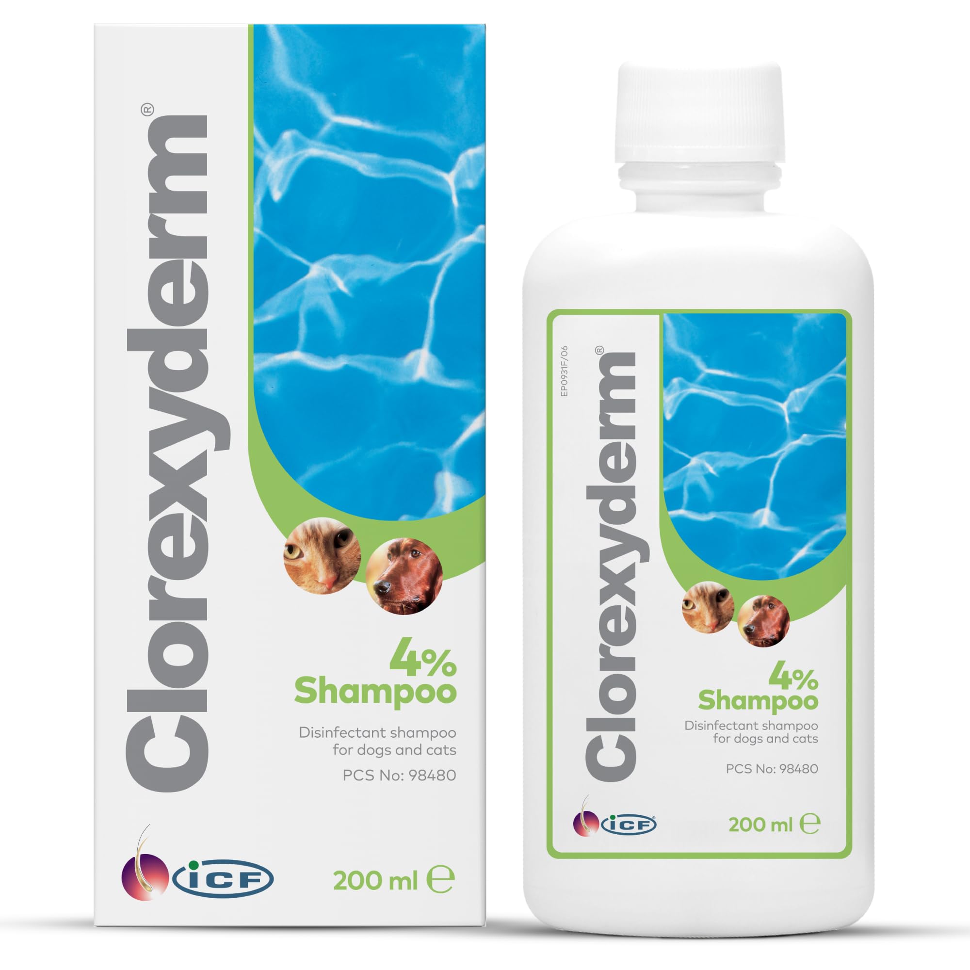 ICF | Clorexyderm 4% Dog Shampoo for Itchy Skin Relief | Anti Itch + Antifungal + Antibacterial Shampoo for Pets with Sensitive Skin 200ml