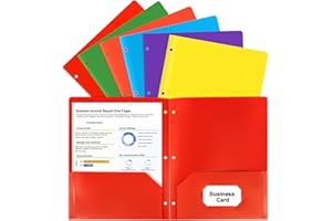 HABGP Colored Folders with Pockets 3 Hole Punched, Plastic Heavy Duty 2 Pocket Blinder Folders with Business Card Holder, Office Binder Folders for Documents, Filing Cabinet, Report, School