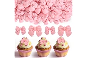 SOLLDGT 30 Pcs Pink Bow Cupcake Toppers, Bowknot Cake Decorating Bow Cake Topper Birthday Decorations Coquette Bow Theme Party Decoration, Bachelorette Bridal Engagement Wedding Baby Shower Party Decor