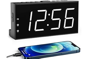 Roxicosly Digital Clock, Dual Alarms Clocks for Bedrooms, 7.5''LED Display, 5 Dimmer, 5 Adjustable Volume, Phone Charger, 9-M