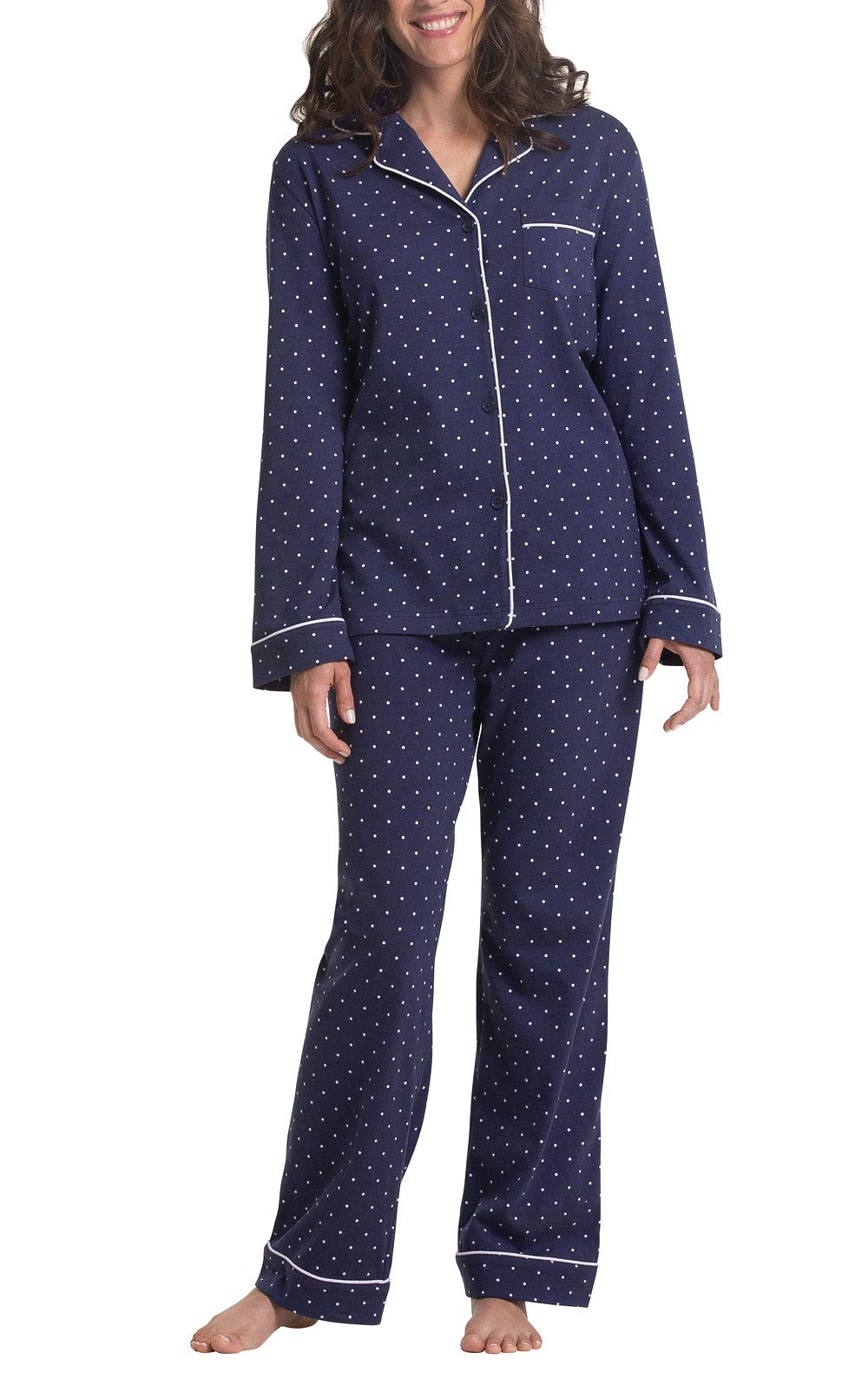 PajamaGram Pajama Set for Women – Cotton Jersey Pajamas Women, Navy, L, 14-16