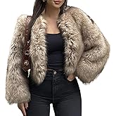 Women's Winter Faux Fur Jacket Long Sleeve Cropped Coat Fluffy Open Front Fashion Shaggy Outerwear Short Coat
