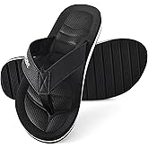 Mens Flip Flops - Comfort Arch Support Slides - Memory Foam Slip On Beach Sandals - Waterproof Open Toe Thong Slippers Summer Footwear