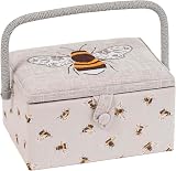 Hobby Gift Sewing Box Wood Fabric Embroidered Bee Medium view 1