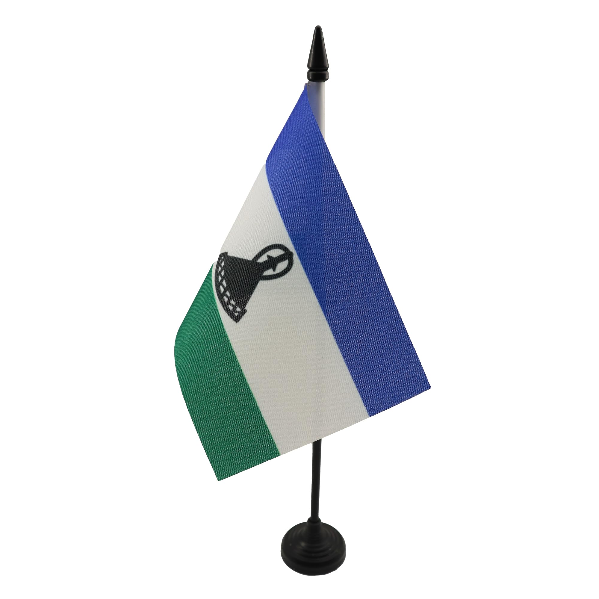 AZ FLAG - Lesotho Table Flag 4'' x 6'' - Mosotho Office Mini Banner 100% Polyester 15 x 10 cm - Mini Desk Flag with 10'' Pole and Black Plastic Base