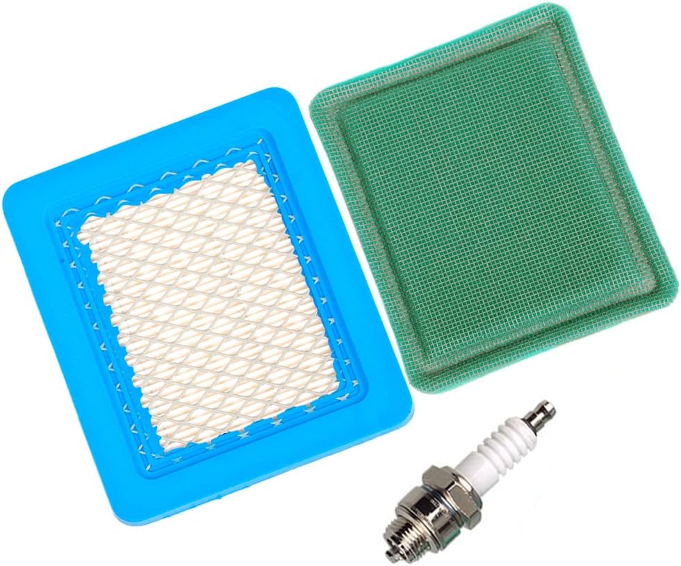OuyFilters Carkio 491588 air filter with 271933 pre filter and spark plug Compatible with Briggs and Stratton 625e 675ex series and Quantum 3.5-6.75 large HP push mower