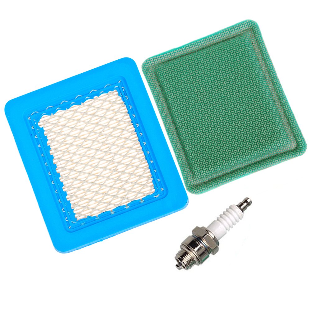 OuyFilters Carkio 491588 air filter with 271933 pre filter and spark plug Compatible with Briggs and Stratton 625e 675ex series and Quantum 3.5-6.75 large HP push mower.