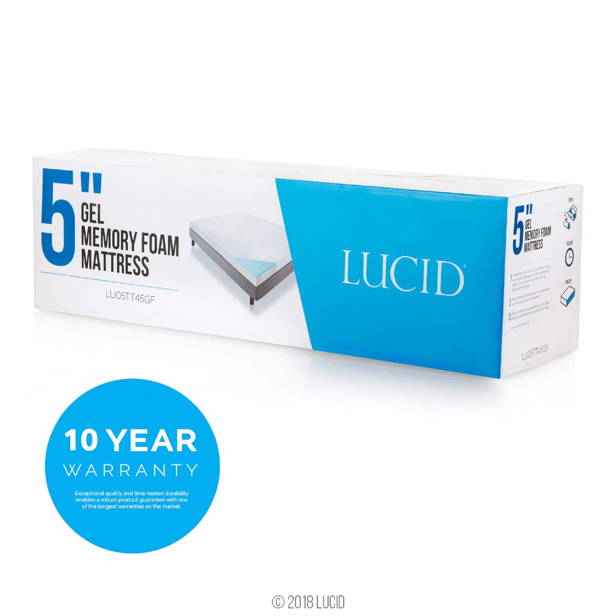 LUCID 5 Inch Gel Memory Foam Mattress - Dual-Layered - CertiPUR-US Certified - Firm Feel - Twin Size