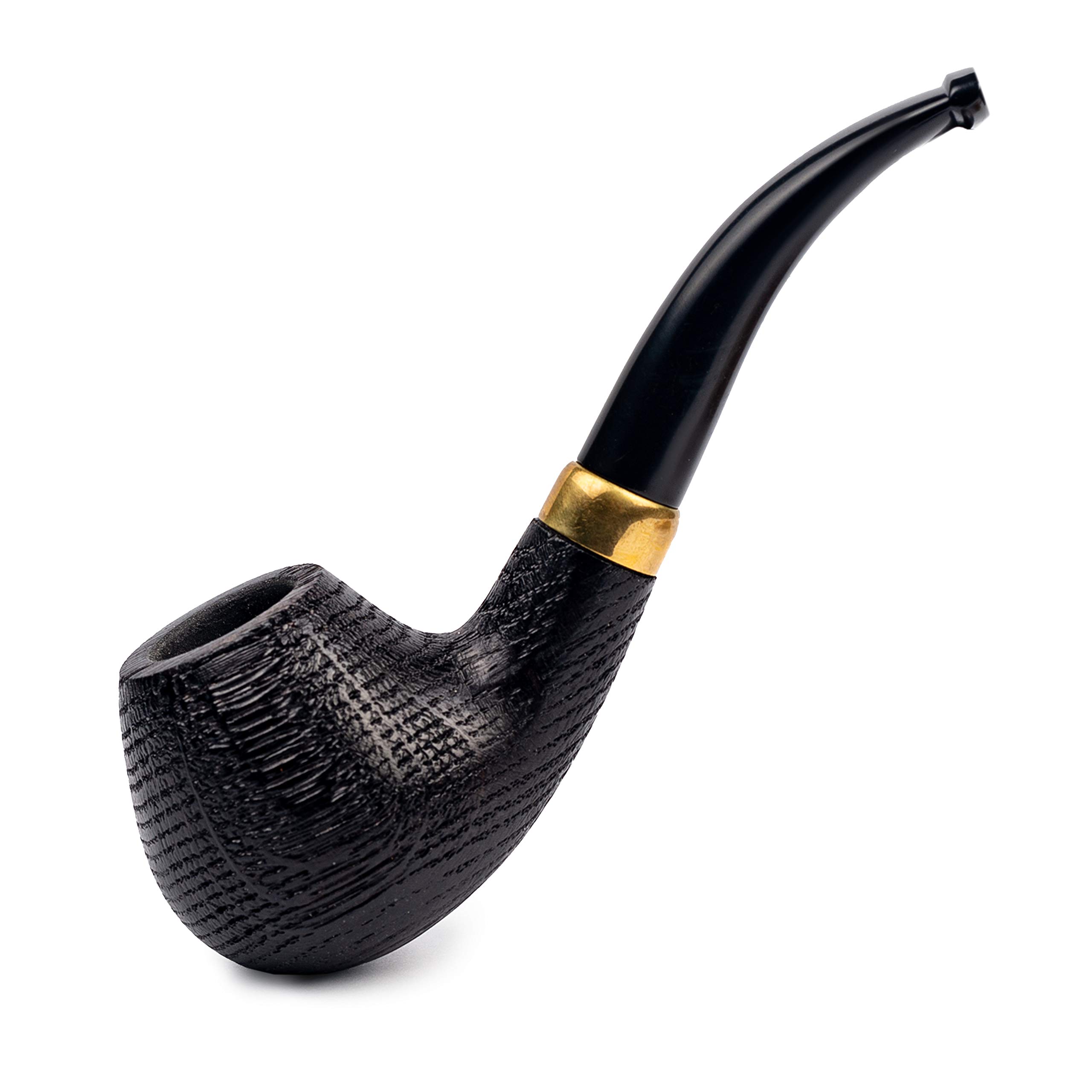 Dr. Watson - Tobacco Pipe, classic Bent Apple shape, Handcrafted from Oak Wood, Fits 9mm Filter (Rusticated) — image 1