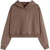 BINTEHGS Plain Vintage Acid Wash Crop Top Hoodie for Women Oversized Cropped Workout Hoodies Solid Gym Hooded Sweatshirts
