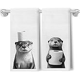XUNLURY Funny Sea Otter Bathroom Hand Towels, Kids Bathroom Decor, Cute Otter Decorative Hand Towels for Kids Bath Room Washroom, 16x24 Inch Set of 2