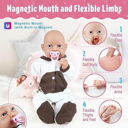 Vollence 18" Silicone Baby Doll - Realistic Newborn With Magnetic Mouth