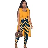 Women's 3 Piece Lounge Pants Set Pajamas Long Cardigan Crop Tank Tops with Drawstring Loungewear Outfit